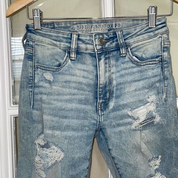 America Eagle next level stretch distressed hi rise jegging crop size 4 short - Picture 4 of 14